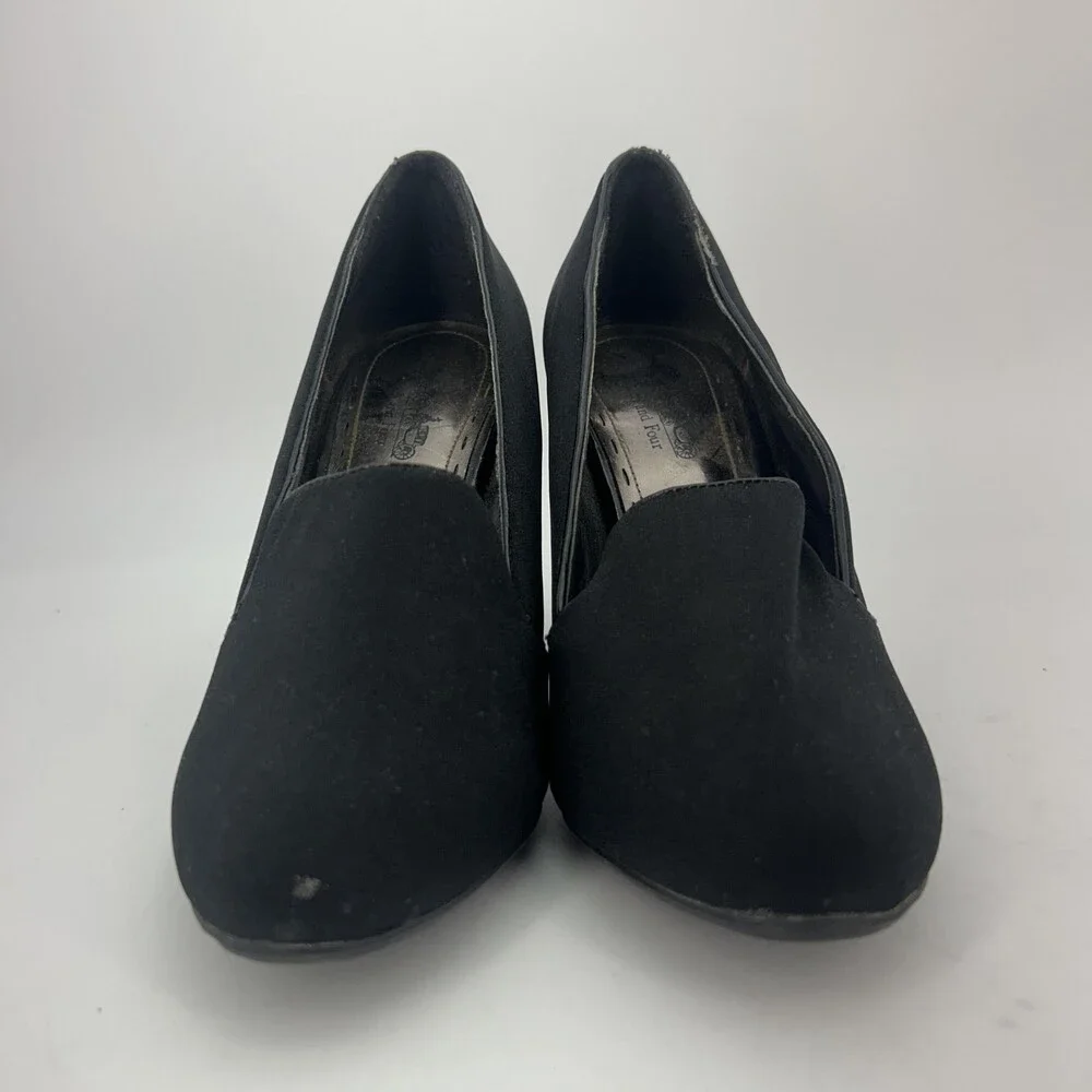 Coach And Four Shoes Womens Size 8 Black Faux Suede Block Heel Pumps Slip On